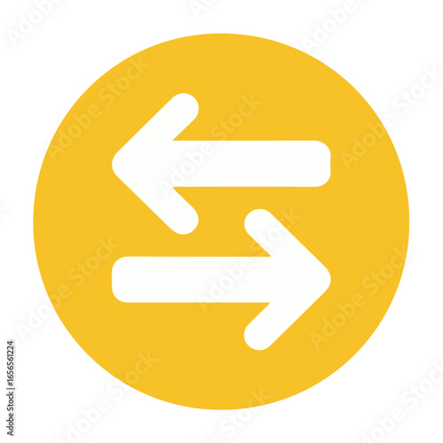 Photos A yellow circle with two white arrows pointing in opposite directions, symbolizing exchange or transfer