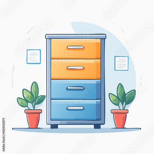 Colorful Flat Design Office Cabinet Illustration
