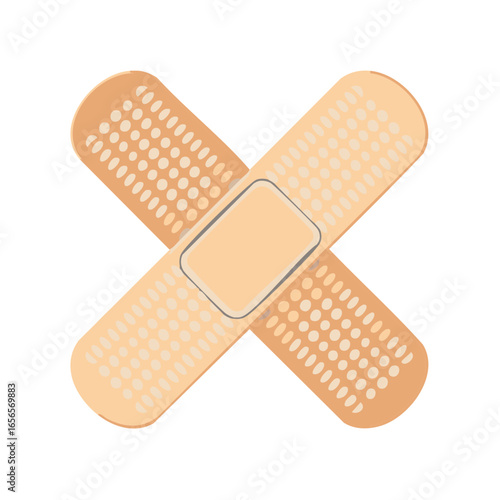 Two adhesive bandages crossed represent first aid and wound care for minor cuts and abrasions, showing antiseptic protection