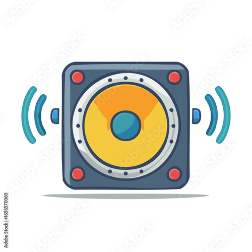 Stylized Loudspeaker with Sound Waves Icon. Square Speaker Emitting Audio Signal Symbol for Music Design