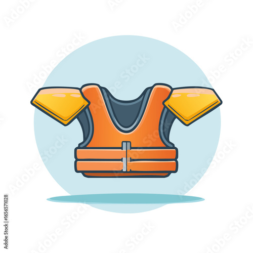 Brightly colored orange and yellow cartoon style life vest isolated on white background