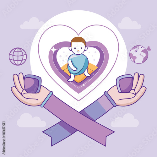 World Prematurity Day Awareness Design – Purple Ribbon and Baby Care Symbol