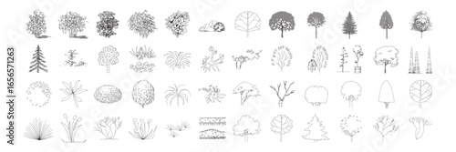 front View Vector Icons of Trees and Plants for Floor Plan and Architectural Design Projects	