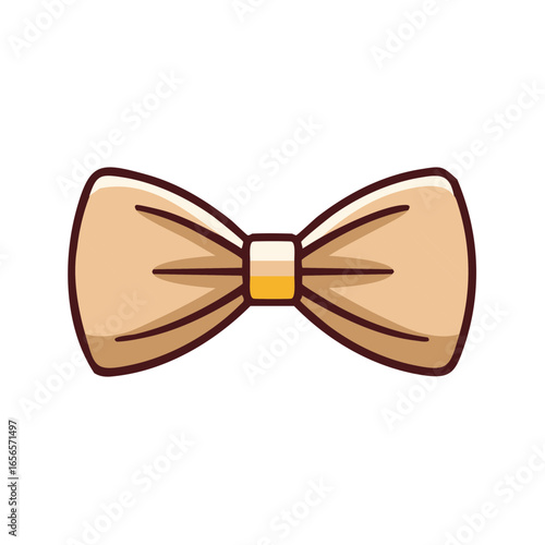 Elegant Beige Bow Tie Accessory with Dark Brown Lining and Light Yellow Center Knot