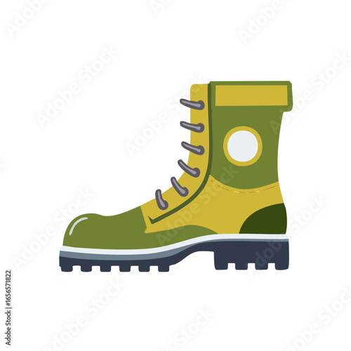 Olive green trekking boot with laces perfect for hiking and outdoor adventures equipment icon