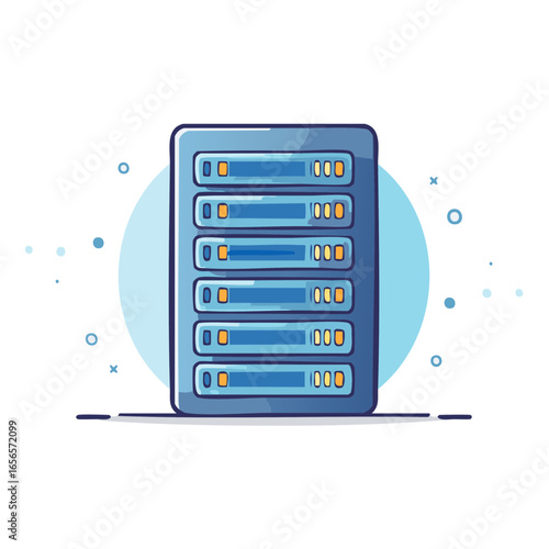 Blue Cartoon Rack Server: Network Data Storage and Hosting Concept