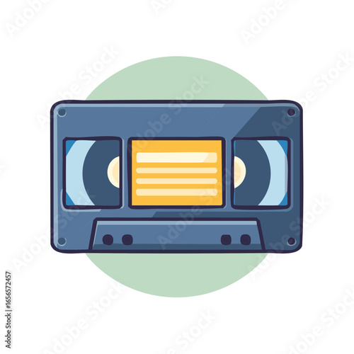 Blue Audio Cassette Tape Illustration with Retro Vibe, Vintage Music Storage Media, Analogue Sound Recording Device, Nostalgic Design