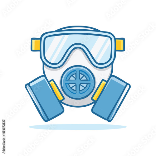 Cartoon style gas mask with protective eyewear to guard against harmful pollution or germs