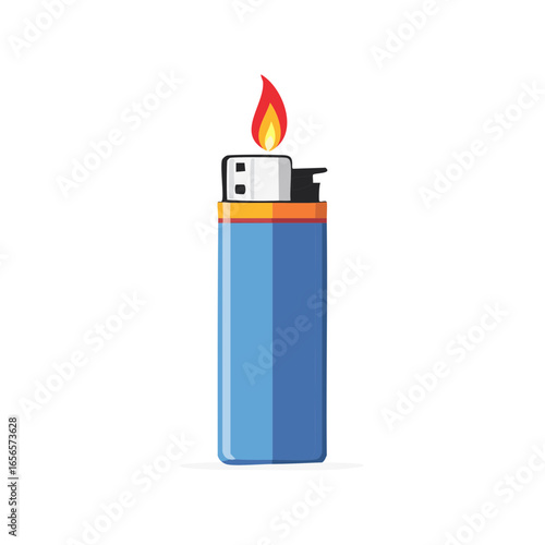 Brightly Flamed Blue Cigarette Lighter Illustration Isolated, Smoking Tool, Arson Device, Campfire Firestarter