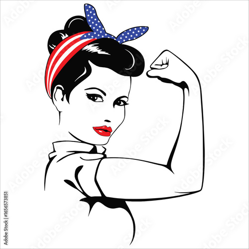 Rosie the Riveter with American Flag Bandana