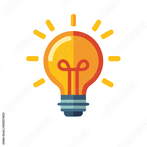 Bright Yellow Light Bulb Radiating Rays Flat Vector Concept of Creative Thinking and Innovation