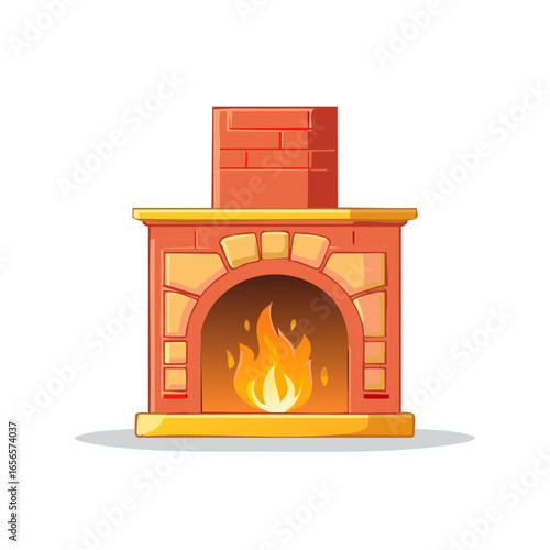 Vector Illustration of Fireplace with Burning Fire Inside for Warmth and Winter Holidays