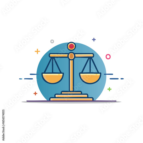 Scales of Justice Illustration: Symbolizing Law, Legal System, Balance, and Fairness with Blue and Gold Accents