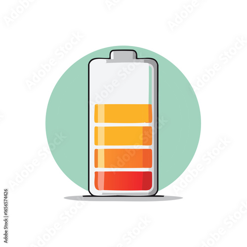 Battery Charge Level Indicator Shows Low Power with Red and Orange Bars