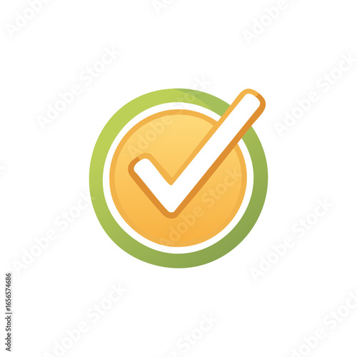 Checkmark icon with yellow fill and green circular border, indicating correctness and validation for online services.