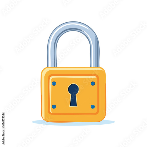 Square Yellow Padlock with Silver Shackle Cartoon Style for Security or Data Protection