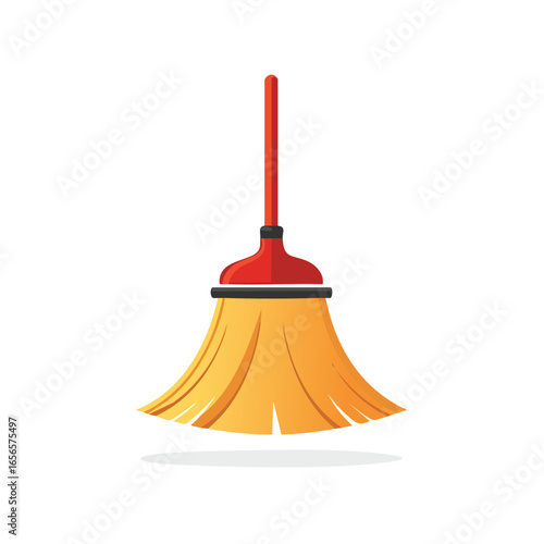 Yellow Broom with Red Handle for Cleaning and Sweeping  in Home and Commercial Spaces, Sanitation