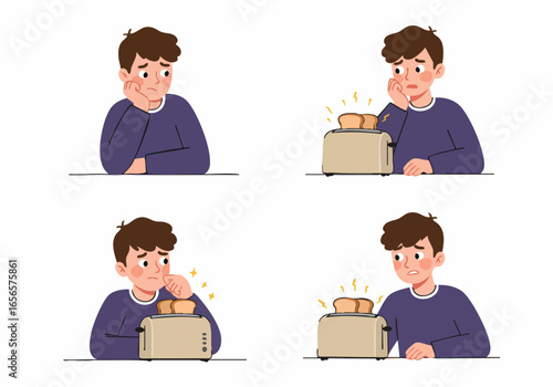Young Man's Frustration with a Malfunctioning Toaster: A Daily Morning Problem