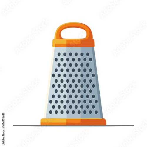 Depicts an illustrated stainless steel grater in orange tone suitable for cooking or garnish