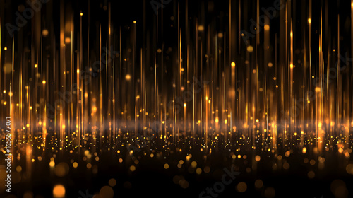 Abstract golden light trails on dark background creating a elegant festive backdrop with sparkling particles and bokeh perfect for luxury celebration themed design or premium