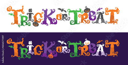 Happy Halloween set - Trick or treat – funny cute  hand drawn doodle lettering label, t-shirt design, mug print, sticker print.