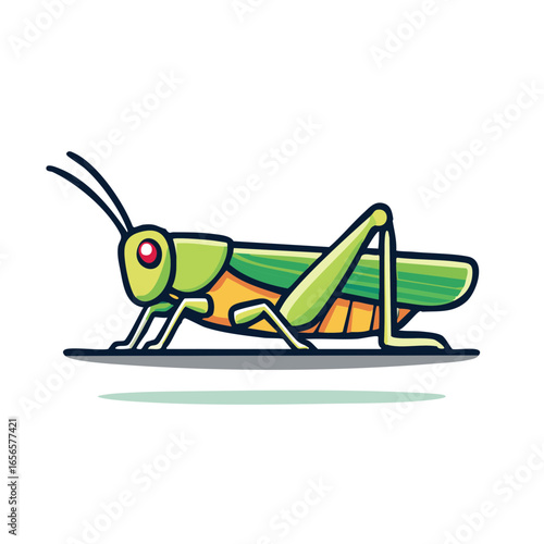 Vibrant Green Grasshopper Vector Cartoon Illustration Graphic on White