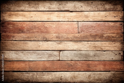 Aged wooden planks in horizontal rows, various shades of brown and beige