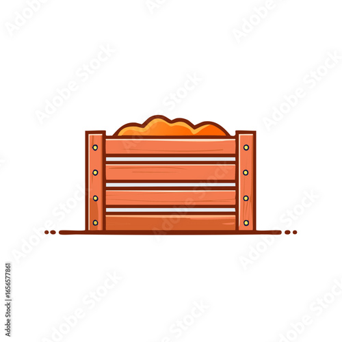 Wooden Crate Filled with Soil Illustration Agriculture Planting Garden Concept