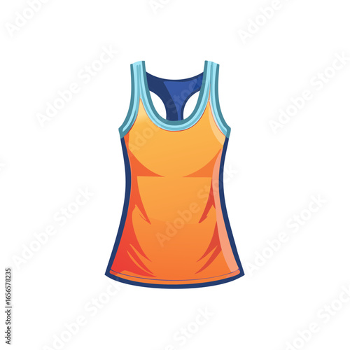 Orange Athletic Tank Top Illustration with Blue Trim for Sport and Fitness Activities