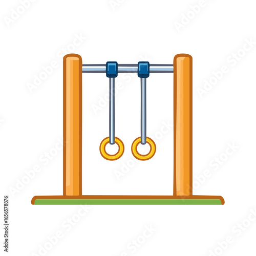 Cartoon style gymnastic rings equipment on playground for exercise strength training vector illustration