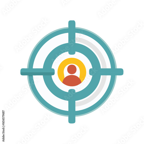 Targeted demographic icon highlighting focus on individual in crosshairs aiming at consumer behavior for business marketing