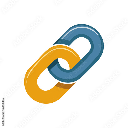 Two Glossy Interlocking Chain Links in Blue and Yellow for Connection Symbol