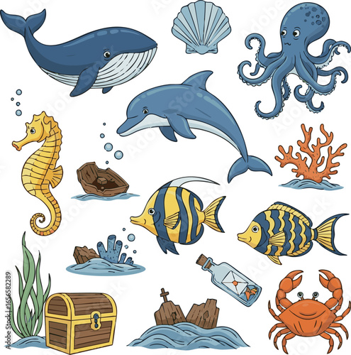 I need create kinds of Ocean set victor art with white background