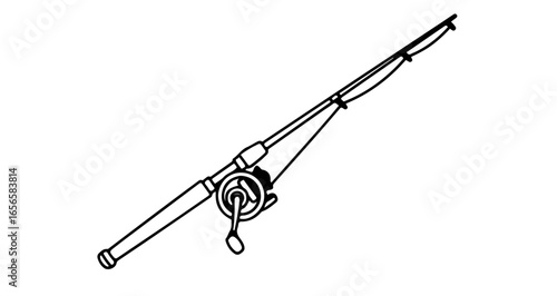 Fishing rod and reel illustration for sport fishing equipment and recreational angling activities outdoors 100
