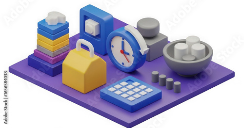 3d isometric objects representing business and finance concepts isolated on transparent background