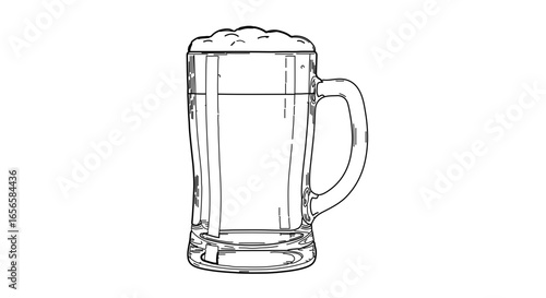 Beer mug illustration vector art drawing of a tall glass with foam for oktoberfest celebration drink