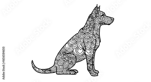 Detailed dog coloring page for adults and kids intricate line art pet animal illustration design drawing page