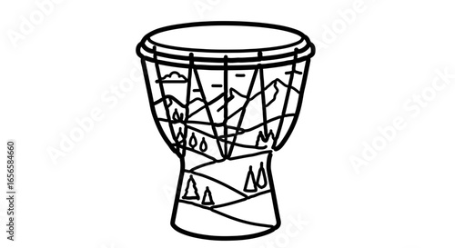 Djembe drum vector illustration with nature scene for music lovers and percussion instrument enthusiasts alike