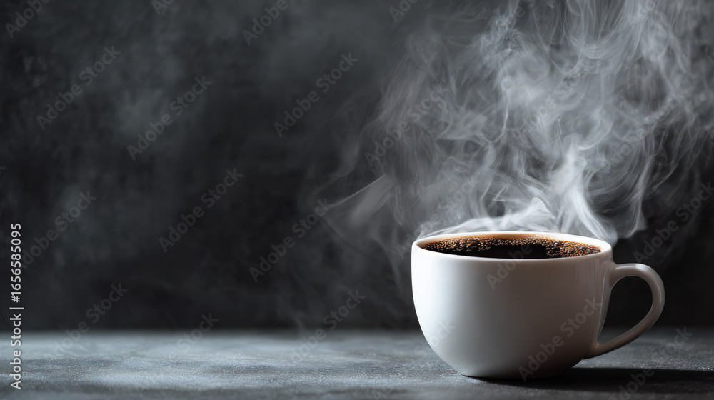 steaming black coffee in a white mug steaming black coffee in a white mug