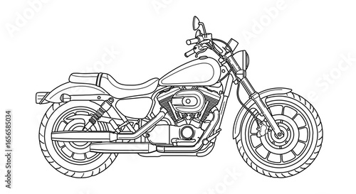 Detailed line art of a classic motorcycle for coloring book or design template vector illustration art