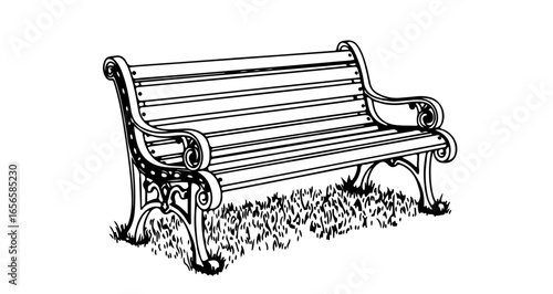 Vintage park bench drawing vector illustration for outdoor seating and garden furniture design projects use