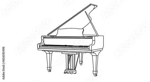 Grand piano outline drawing for music lovers and musicians learning to play the instrument online or in person