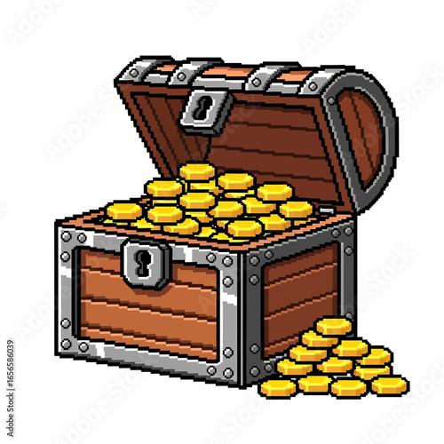 Open treasure chest brimming with gold coins.
