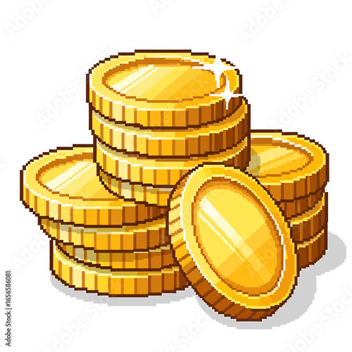 Shining gold coins stacked up, gleaming and representing wealth.
