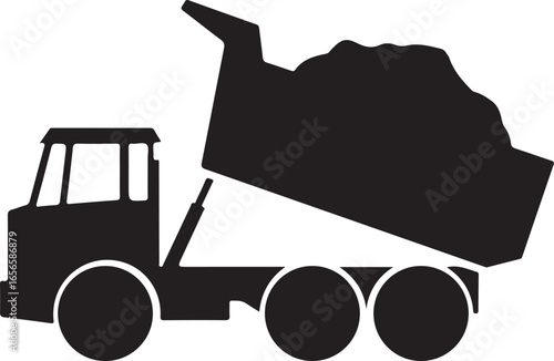 Silhouette of a Dump Truck with Load on a Checkered Pattern Surface Vector