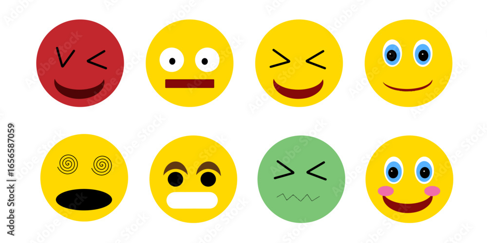 Fototapeta premium A cheerful vector illustration set of happy easter egg smiley faces