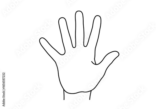 A blackoutlined human hand with fingers spread against a blank white background