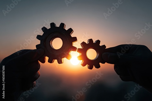 Two gears held together, sun in between