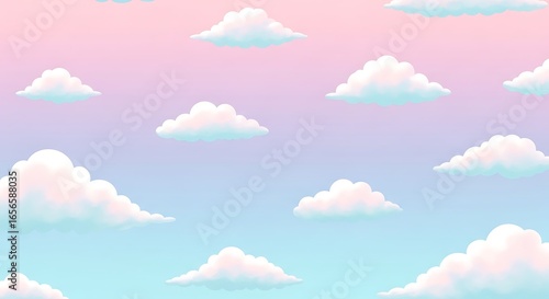 Pastel Sky with Fluffy Clouds Dreamy Background Illustration