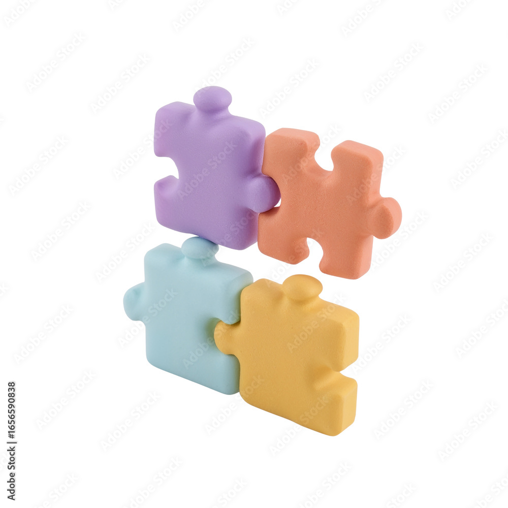 Fototapeta premium Interconnected pastel puzzle pieces representing unity and problem solving against a void canvas